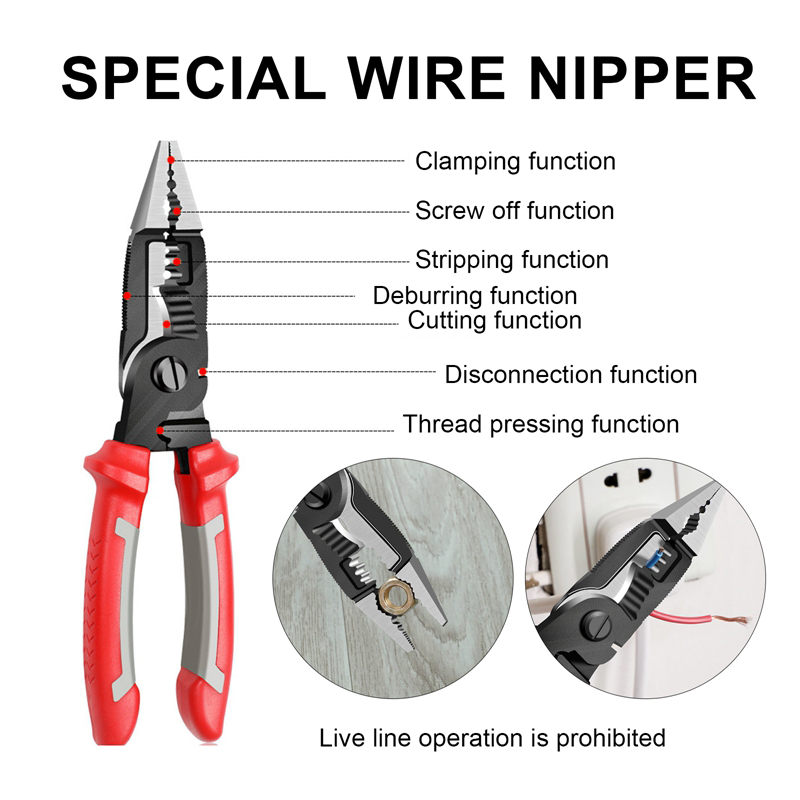 6 In 1 Multifunctional Electrician Pliers, Wire Stripper Pliers, Heavy Duty Multi Function Tool for Electrical Wiring