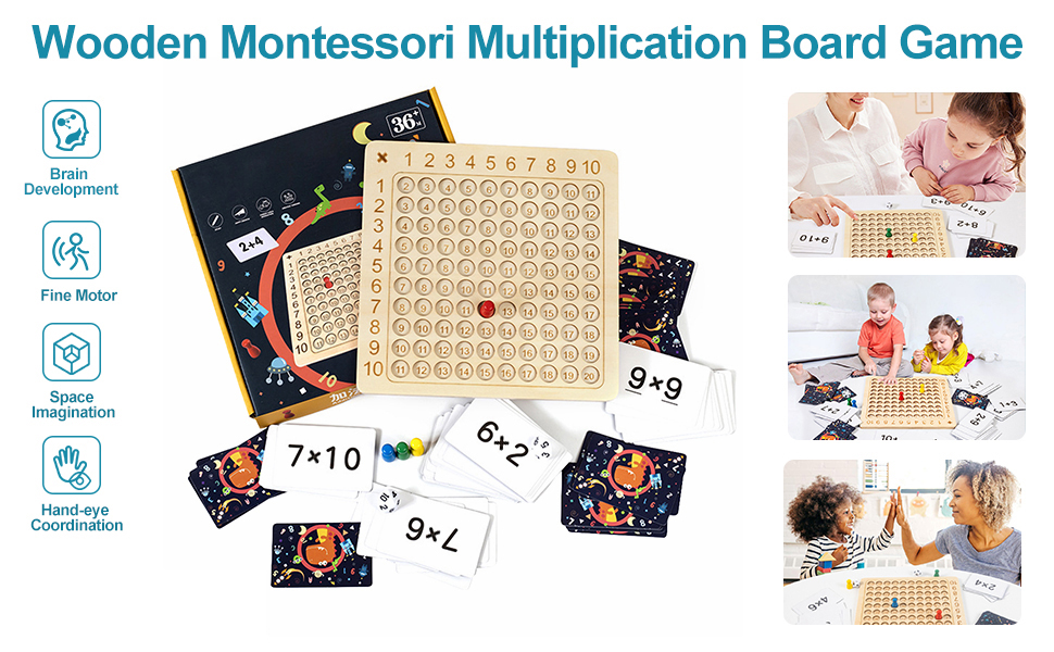 Multiplication Board Game, Wooden Math Multiplication Board, Children Counting Toy, Math Table Board Game, Educational Learning Counting Blocks